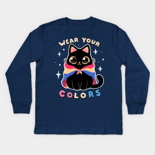 Pansexual LGBT Pride Cat - Kawaii Rainbow Kitty - Wear your colors Kids Long Sleeve T-Shirt